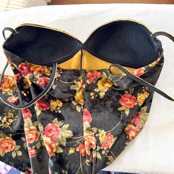 Vintage UNGARO LINGERIE Stretch Velour Body Suit in Floral Print - M - Picture 4 of 12